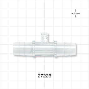 Straight Connector, Barbed, Female Luer Lock Side Port, Clear - Fits 1/2 inch ID Tubing (0.5 inch, 12.7 mm) - 27226