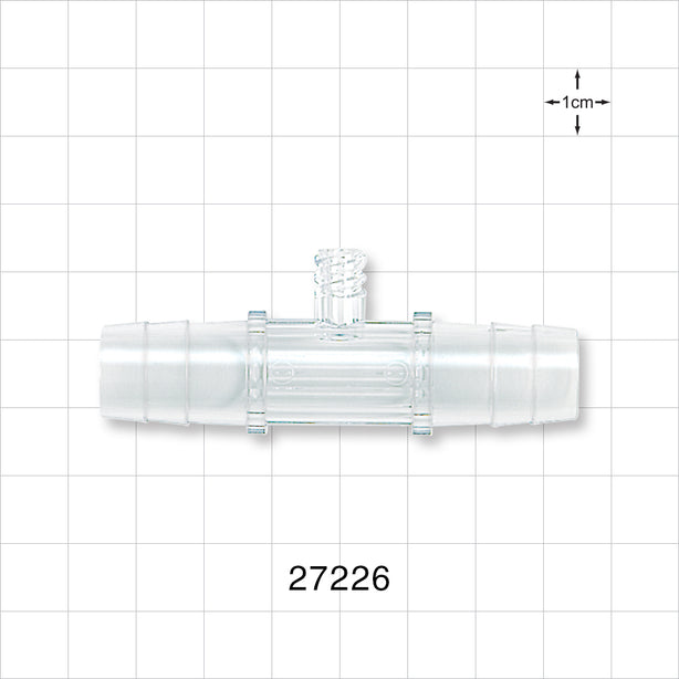 Straight Connector, Barbed, Female Luer Lock Side Port, Clear - Fits 1/2 inch ID Tubing (0.5 inch, 12.7 mm) - 27226