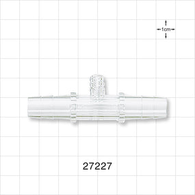 Straight Connector, Barbed, Female Luer Lock Side Port, Clear - Fits 3/8 inch ID Tubing (0.375 inch, 9.53 mm) - 27227