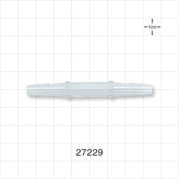 Straight Connector, Barbed, Clear - Fits 3/8 inch ID Tubing (0.375 inch, 9.53 mm) - 27229