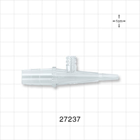 Straight Connector, Reducer, Barbed, Male Luer Slip, Female Luer Lock Side Port, Clear - Fits 3/8 inch ID Tubing (0.375 inch, 9.53 mm) - 27237