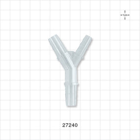 Y Connector, Reducer, Barbed, Clear - Fits 3/8 inch (0.375 inch, 9.53 mm); Fits 1/4 inch ID Tubing (0.25 inch, 6.35 mm) - 27240