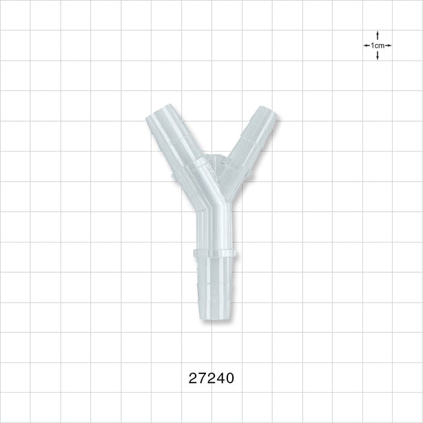 Y Connector, Reducer, Barbed, Clear - Fits 3/8 inch (0.375 inch, 9.53 mm); Fits 1/4 inch ID Tubing (0.25 inch, 6.35 mm) - 27240