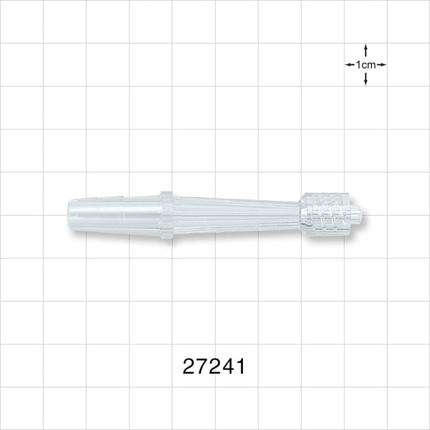 Straight Connector, Reducer, Barbed, Male Luer Lock, Clear - Fits 1/4 inch ID Tubing (0.25 inch, 6.35 mm) - 27241