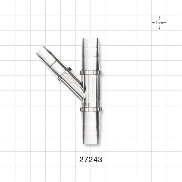 Y Connector, Reducer, Barbed, Clear - Fits 1/4 inch ID Tubing (0.25 inch, 6.35 mm); Fits 3/8 inch ID Tubing (0.375 inch, 9.53 mm) - 27243