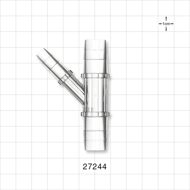 Y Connector, Reducer, Barbed, Clear - Fits 1/4 inch ID Tubing (0.25 inch, 6.35 mm); Fits 1/2 inch ID Tubing (0.5 inch, 12.7 mm) - 27244