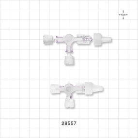 3-Way Stopcock, 2 FLL, Swivel MLL with Vented Female Push-On Cap and 2 Non-Vented MLL Caps - 116 psi - 28557