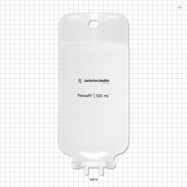 Flexsafe 2D Bag Chamber, 2 Ports, Non-Sterile - 500 ml; Both Ports Fit 1/4 inch ID Tubing (0.25 inch, 6.35 mm) - 28618