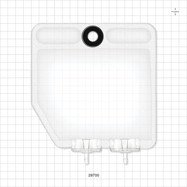 2D Bag Chamber, 2 Ports, Non-Sterile - 50 ml; Both Ports Fit 1/8 inch ID Tubing (0.125 inch, 3.18 mm) - 28700