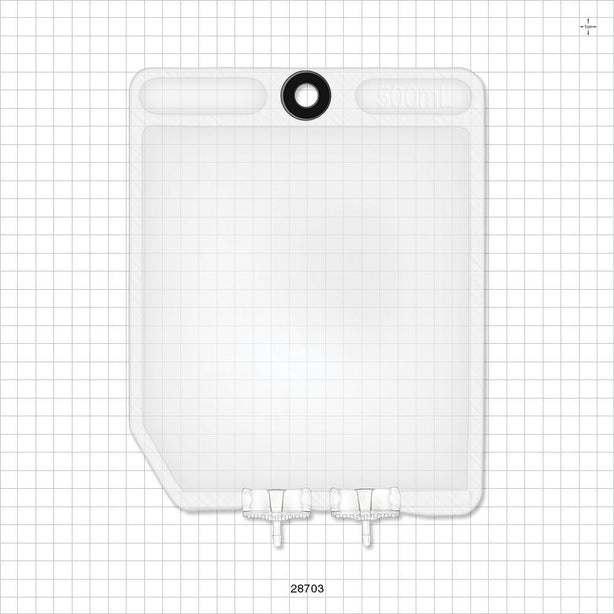 2D Bag Chamber, 2 Ports, Non-Sterile - 500 ml; Both Ports Fit 1/8 inch ID Tubing (0.125 inch, 3.18 mm) - 28703