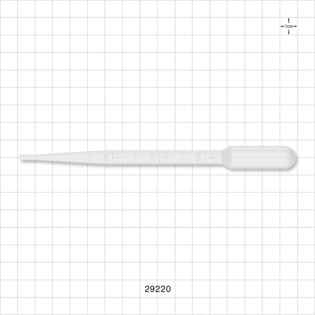Graduated 3.2ml Pipette, Large Bulb - 7.5 ml Capacity; 3.2 ml Draw; 0.311 inch Stem Diameter (7.9 mm) x 6.1 inch length (154.9 mm) - 29220