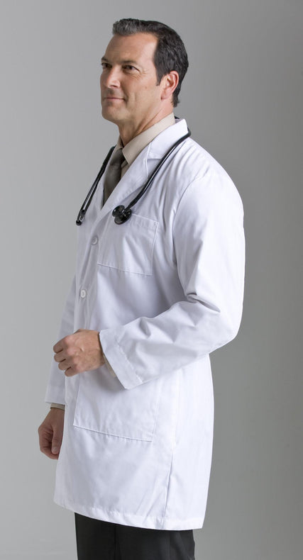 Landau Uniforms 4-Button Men's 100% Cotton Full-Length Twill Lab Coat, White, Size 56 - 3124WWVC36 - 1 Each