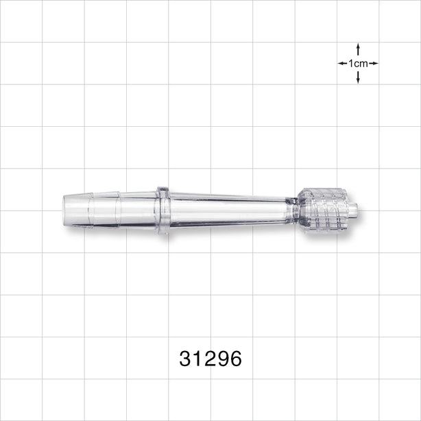 Straight Connector, Reducer, Barbed, Male Luer with Spin Lock, Clear - Fits 1/4 inch ID Tubing (0.25 inch, 6.35 mm) - 31296