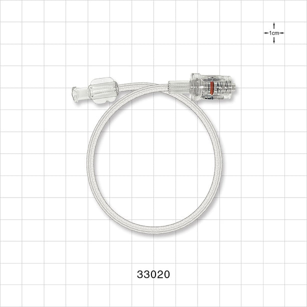 High-Pressure Braided Extension Line, Female Luer Lock to Rotating Male Luer Lock - 0.071 inch ID x 0.142 inch OD (1.8 mm x 3.6 mm); 10 inch (254 mm); 1200 psi - 33020