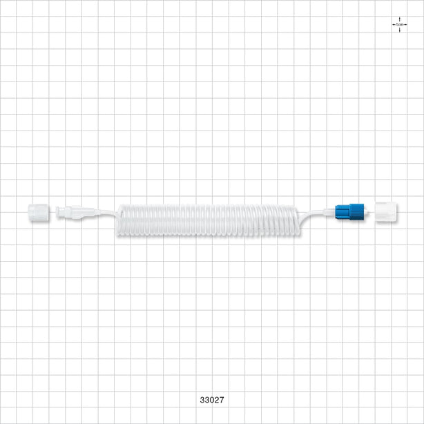 Coiled Extension Line, Female Luer Lock to Male Luer Lock with Non-Vented Caps - 0.06 inch ID x 0.1 inch OD (1.5 mm x 2.5 mm); 78 inch (1981 mm) - 33027