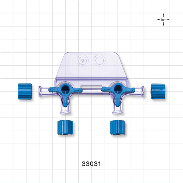 2-Gang Stopcock Manifold, 4 Female Luer Locks, Non-Vented Caps - 29 psi - 33031