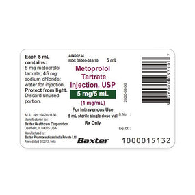 Baxter Healthcare Metoprolol Tartrate Injection 36000-0033-10 - 10.0 Each - MDL-36000-033-10