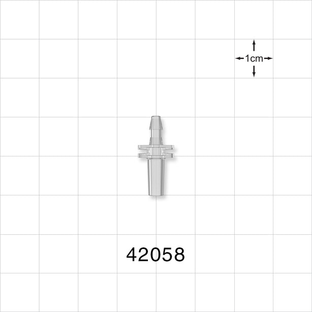 Male Luer Slip, Barbed, Clear - Fits 3/32 inch ID Tubing (0.094 inch, 2.38 mm) - 42058