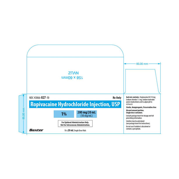 BAXTER HEALTHCARE Ropivacaine HCL Injections 43066-0027-10 10 Each - MDL-43066-027-10