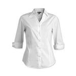 Edwards Garment CO -Length-Sleeve 5045 000 Women's Tailored V-Neck Stretch Blouse with 3/4 Sleeves, White, Size L - 1 Each