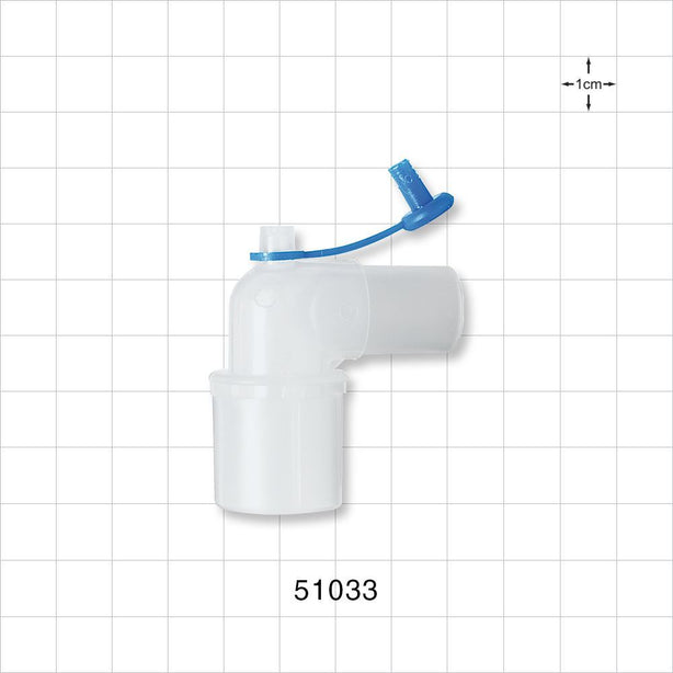 Elbow Connector, Female Luer Lock Port w/Plug - 15 mm OD x 22 mm OD/15 mm ID - 51033