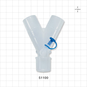 Y Connector, Tubing Ports, Side Port w/ Plug, Natural - 22 mm OD; 22 mm OD; 22 mm OD/15 mm ID - 51100