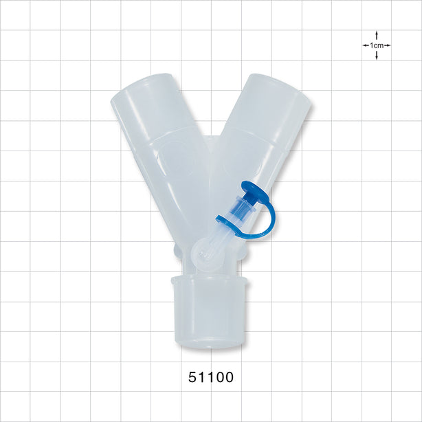 Y Connector, Tubing Ports, Side Port w/ Plug, Natural - 22 mm OD; 22 mm OD; 22 mm OD/15 mm ID - 51100