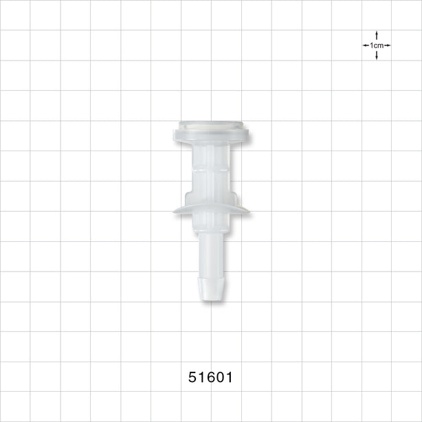 Sanitary Flange, Barbed, Natural, Pre-Attached Gasket - 0.5 inch/0.75 inch Mini; Fits 1/4 inch ID Tubing (0.25 inch, 6.35 mm) - 51601