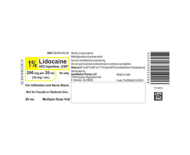 Auromedics Lidocaine Hydrochloride Injection 55150-0252-20 - 25.0 Each - MDL-55150-252-20