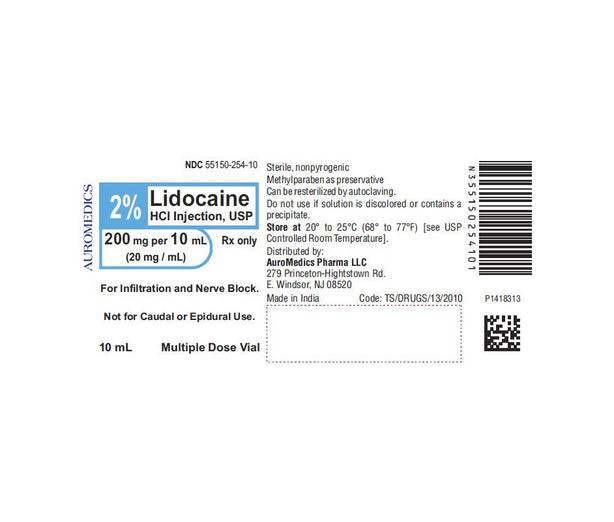 Auromedics Lidocaine Hydrochloride Injection 55150-0254-10 - 25.0 Each - MDL-55150-254-10