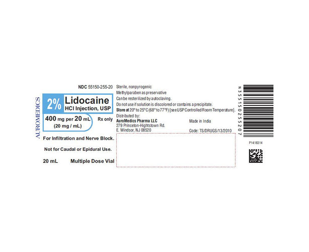Auromedics Lidocaine Hydrochloride Injection 55150-0255-20 - 25.0 Each - MDL-55150-255-20