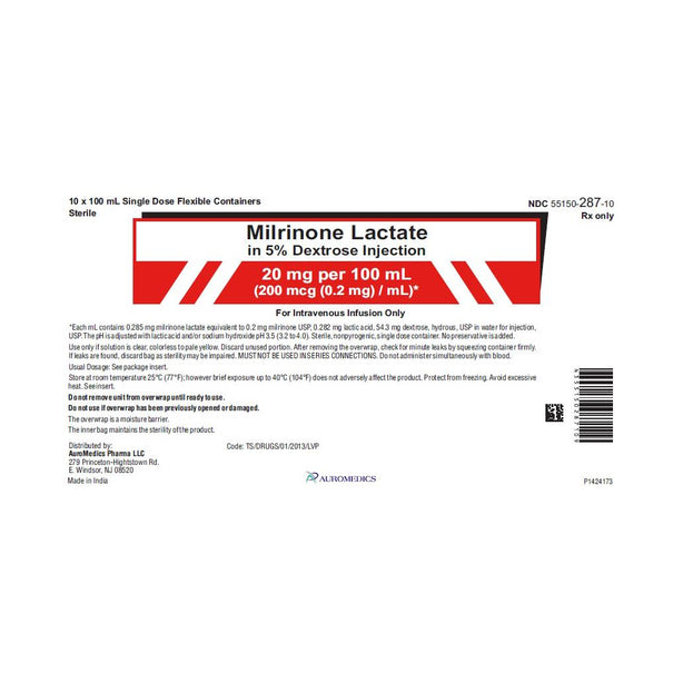 Auromedics Milrinone Lactate in Dextrose Injections 55150-0287-10 - 10.0 Each - MDL-55150-287-10
