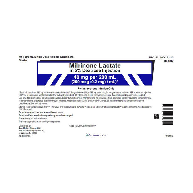 Auromedics Milrinone Lactate in Dextrose Injections 55150-0288-10 - 10.0 Each - MDL-55150-288-10