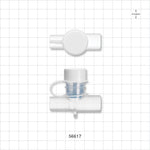 T Connector, Valved with Cap - 22 mm OD x 15 mm OD x 15 mm ID - 56617