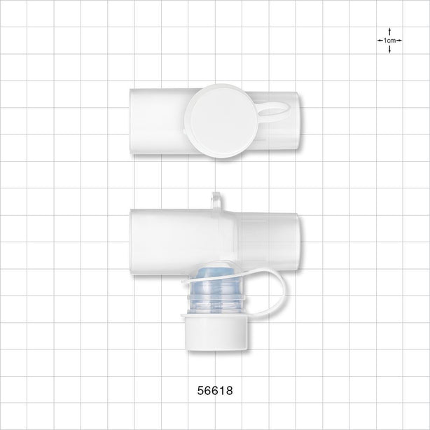 T Connector, Valved with Cap - 22 mm ID x 22 mm OD / 15 mm ID x 22 mm ID - 56618