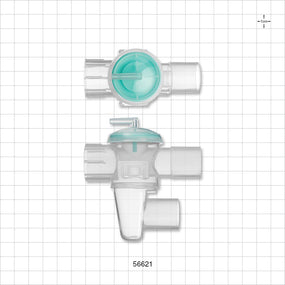 T Connector, Valved with Sideport - 22 mm OD, 22 mm ID, 22 mm OD; 4.3 mm OD Side Port - 56621