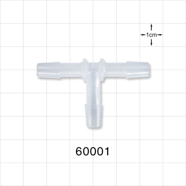 T Connector, Barbed, Natural - Fits 1/4 inch ID Tubing (0.25 inch, 6.35 mm) - 60001