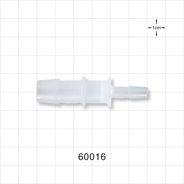 Straight Connector, Reducer, Barbed, Natural - Fits 1/2 inch x 1/4 inch ID Tubing (0.5 inch x 0.25 inch, 12.7 mm x 6.35 mm) - 60016