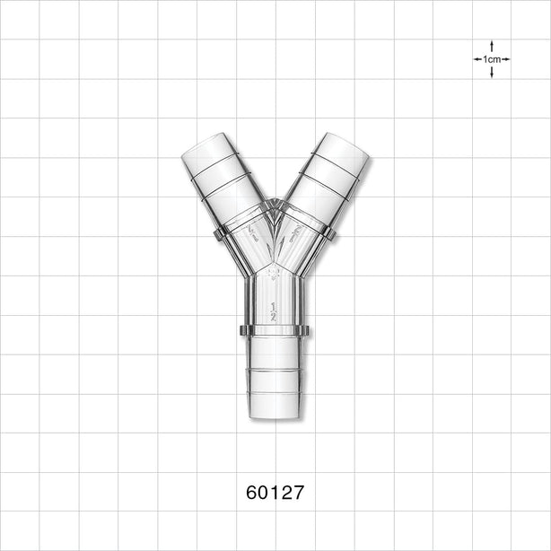 Y Connector, Barbed, Clear - Fits 1/2 inch ID Tubing (0.5 inch, 12.7 mm) - 60127