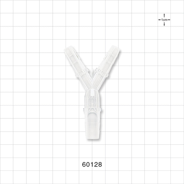 Y Connector, Reducer, Barbed, Clear - Fits 1/4 inch ID Tubing (0.25 inch, 6.35 mm); Fits 3/8 inch (0.375 inch, x 9.53 mm) - 60128