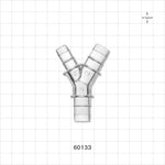 Y Connector, Reducer, Barbed, Clear - Fits 3/8 inch ID Tubing (0.375 inch, 9.53 mm); Fits 1/2 inch ID Tubing (0.5 inch, 12.7 mm) - 60133
