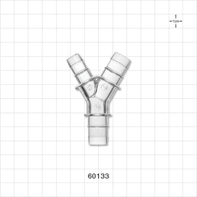 Y Connector, Reducer, Barbed, Clear - Fits 3/8 inch ID Tubing (0.375 inch, 9.53 mm); Fits 1/2 inch ID Tubing (0.5 inch, 12.7 mm) - 60133