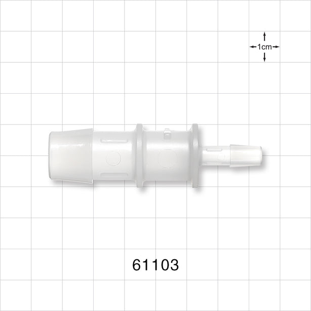 Straight Connector, Reducer, Barbed, Natural - Fits 5/8 inch x 1/4 inch ID Tubing (0.625 inch x 0.25 inch, 15.88 mm x 6.35 mm) - 61103