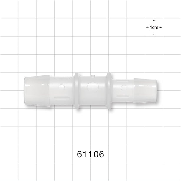 Straight Connector, Reducer, Barbed, Natural - Fits 5/8 inch x 1/2 inch ID Tubing (0.625 inch x 0.5 inch, 15.88 mm x 12.7 mm) - 61106