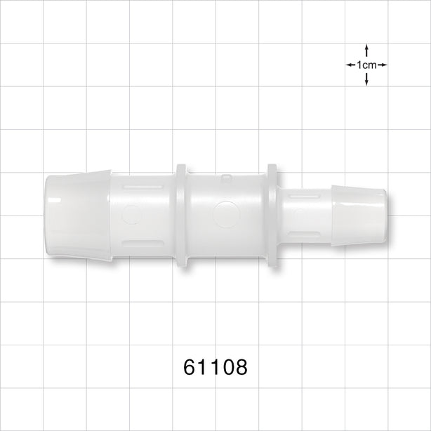 Straight Connector, Reducer, Barbed, Natural - Fits 3/4 inch x 1/2 inch ID Tubing (0.75 inch x 0.5 inch, 19.05 mm x 12.7 mm) - 61108