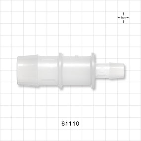 Straight Connector, Reducer, Barbed, Natural - Fits 1 inch x 1/2 inch ID Tubing (1 inch x 0.5 inch, 25.4 mm x 12.7 mm) - 61110