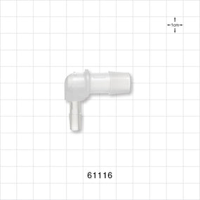 Elbow Connector, Barbed, Natural - Fits 1/2 inch ID x 1/4 inch ID Tubing (0.5 inch x 0.25 inch, 12.7 mm x 6.35 mm) - 61116