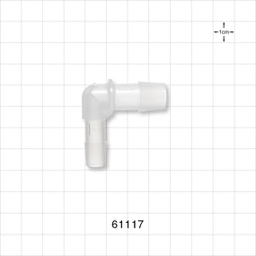 Elbow Connector, Barbed, Natural - Fits 1/2 inch ID x 3/8 inch ID Tubing (0.5 inch x 0.375 inch, 12.7 mm x 9.53 mm) - 61117