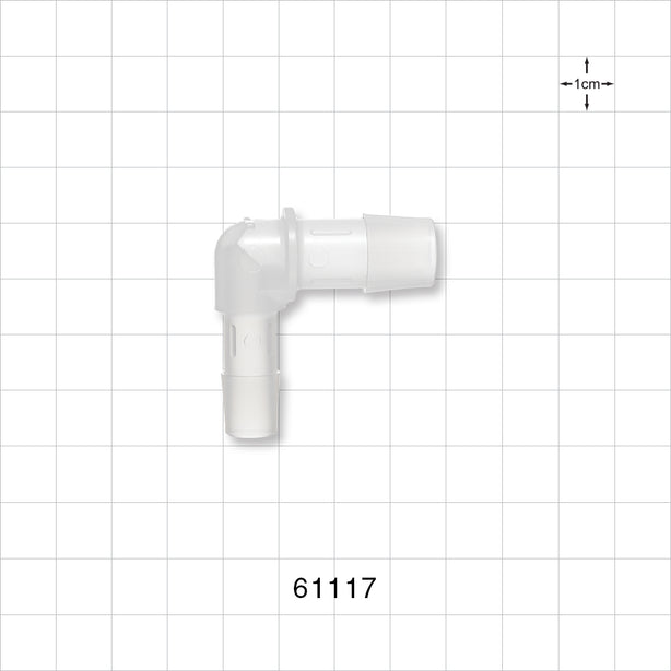 Elbow Connector, Barbed, Natural - Fits 1/2 inch ID x 3/8 inch ID Tubing (0.5 inch x 0.375 inch, 12.7 mm x 9.53 mm) - 61117