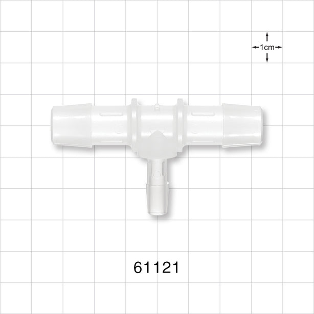 T Connector, Reducer, Barbed, Natural - Fits 1/2 inch ID Tubing (0.5 inch, 12.7 mm); Fits 1/4 inch ID Tubing (0.25 inch, 6.35 mm) - 61121